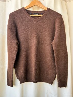 Paul Stuart Large Brown 100% Alpaca V Neck Sweater